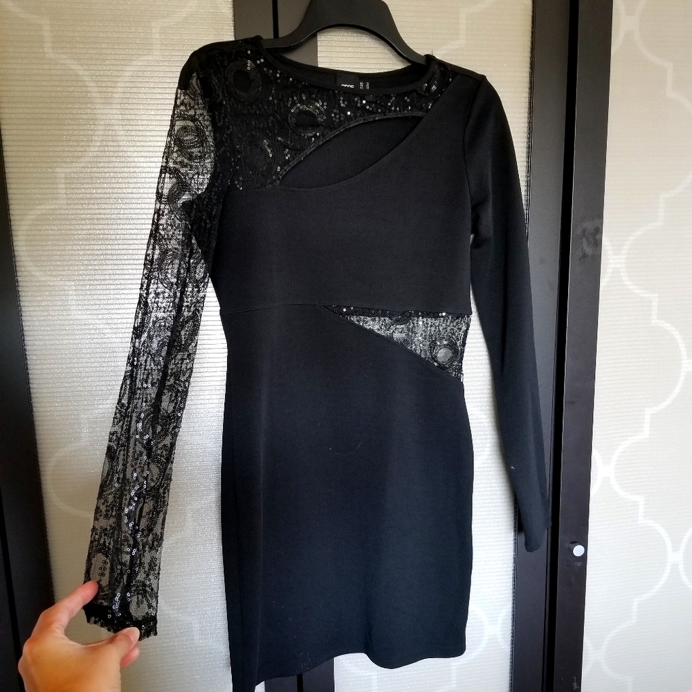 ASOS black cocktail dress mesh sequined designed